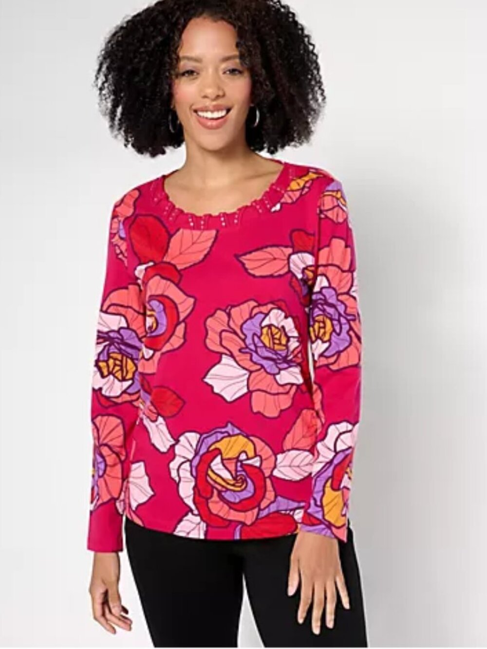 Sport Savvy Printed Knit Top with Studded Neckline - Size: Medium - NIP